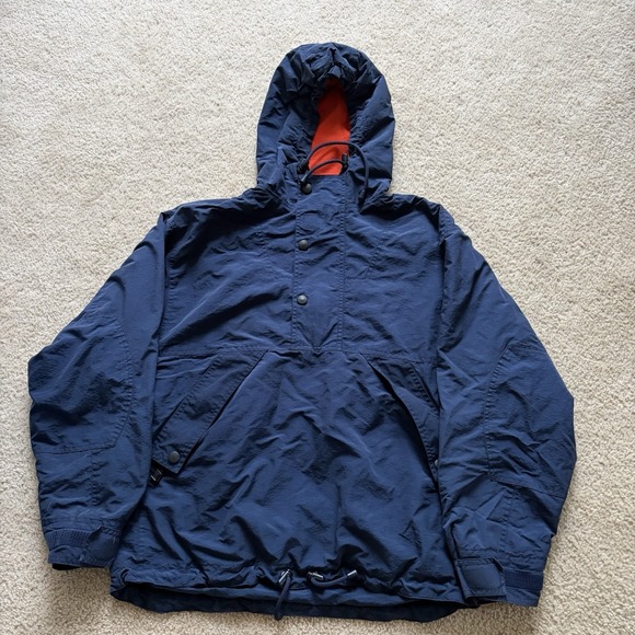 Gap 90s Vintage Anorak Nylon Jacket navyOrange Fleece Lined Size S Drawstings
